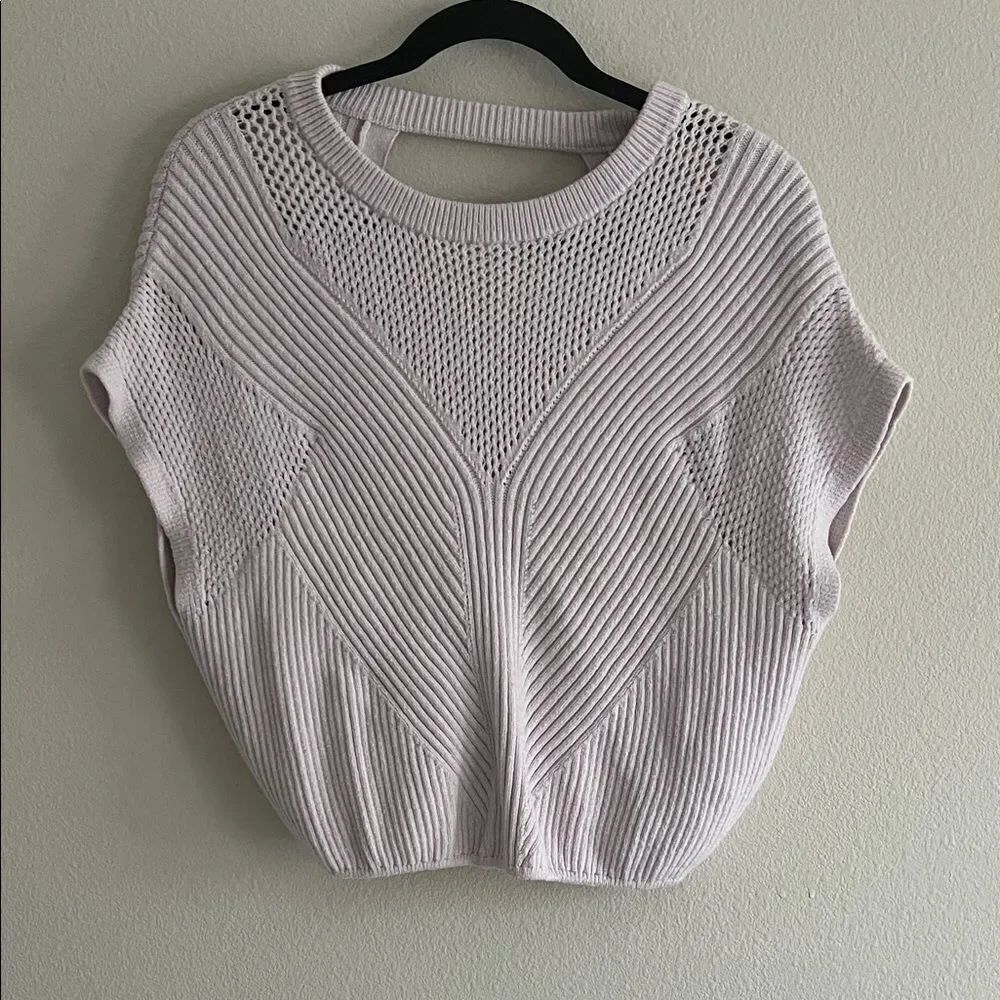 Women’s Express Open Stitch Back Cutout Short Sleeve Sweater in Orchid Hush